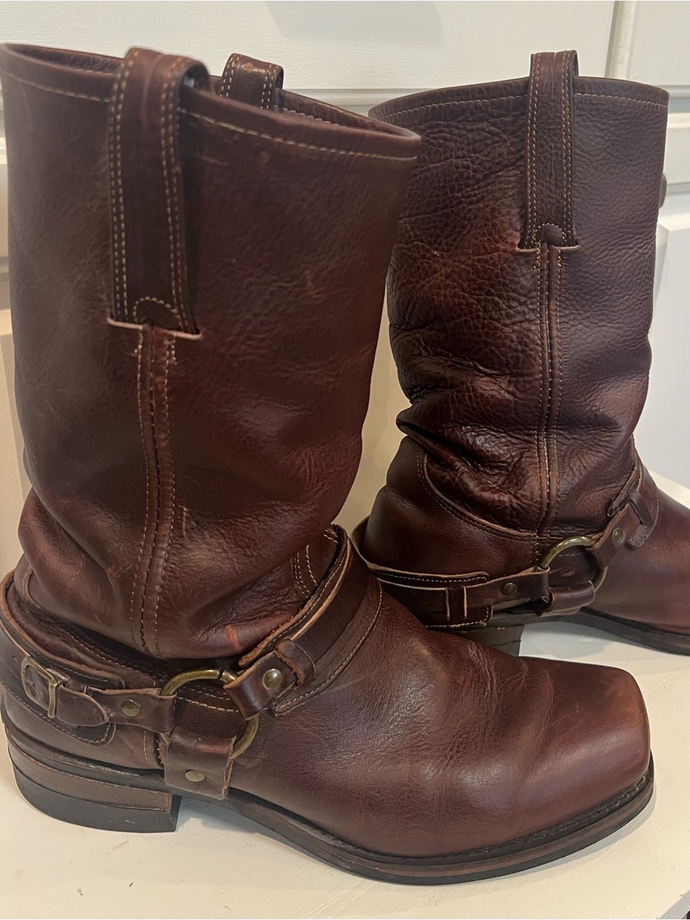 Vintage Frye Men's Belted Harness Dark Brown Leather Boots. 11.5 W